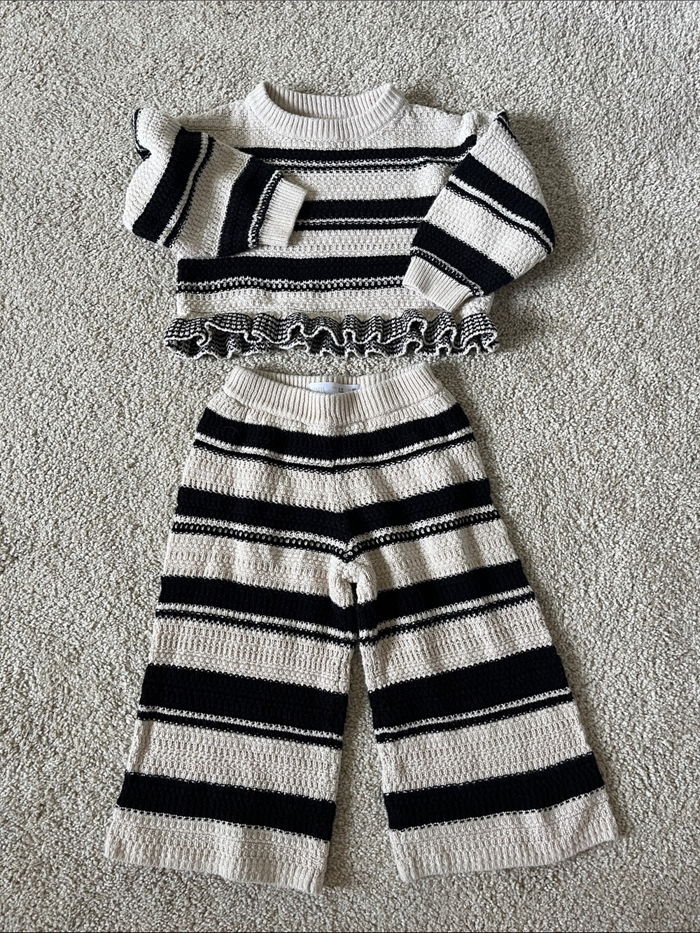 Zara Cream and Black Striped Knit Set for Girls